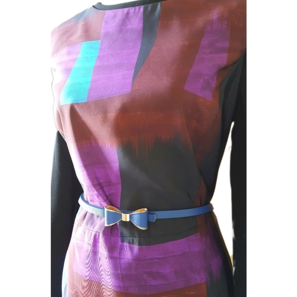 *$3,300 OSCAR DE LA RENTA ARTSY BLACK PURPLE COLORBLOCK RUNWAY DRESS US M - Picture 4 of 15